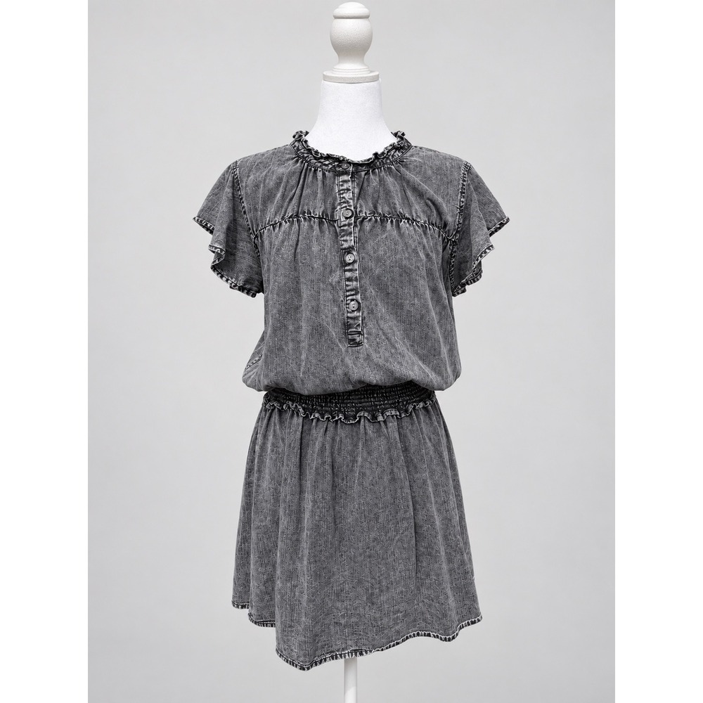 Rails Amina Black Acid Wash Lyocell Linen Ruffle Mini Dress Large 702-181B-2422